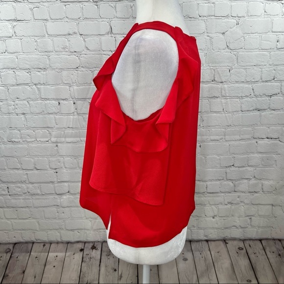 TopShop Cold Shoulder Top Ruffle Red 6 - Picture 7 of 13
